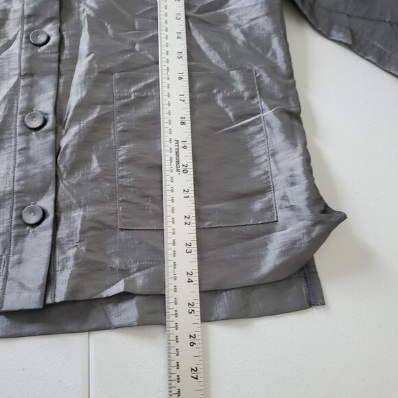 Terra Jacket Women Large Grey Button Front Lightweight Crinkle Artsy Wire Collar - Picture 5 of 8